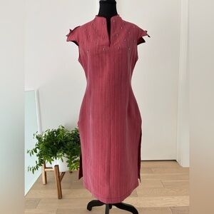 MAGGIE WALT Sleeveless Dress Side Slits Pearls Rhinestones Form Fitting